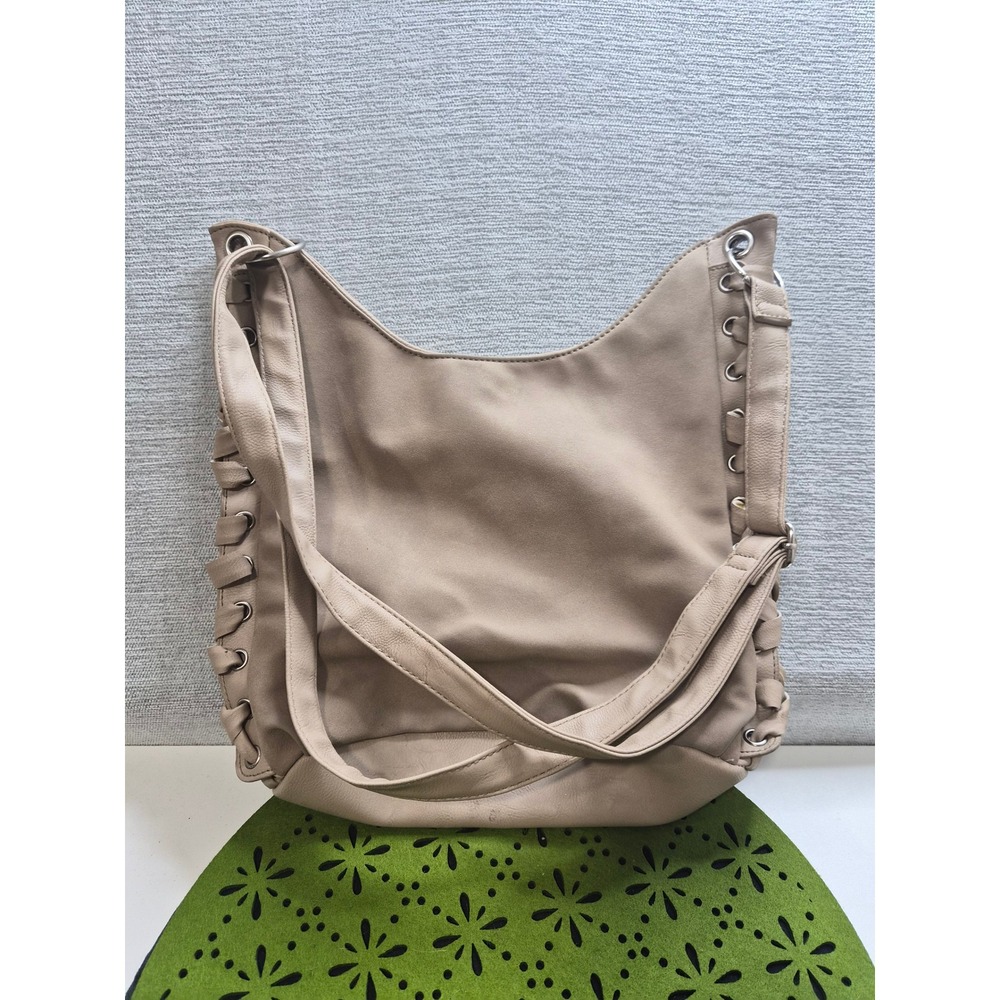 Womens Fashion Tote Bag Beige Faux Leather Shoulder Straps Inner Pocket Travel